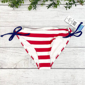 NEW IN MOCEAN Red White Stripe Blue Side Tie Accent Bikini Bottom M